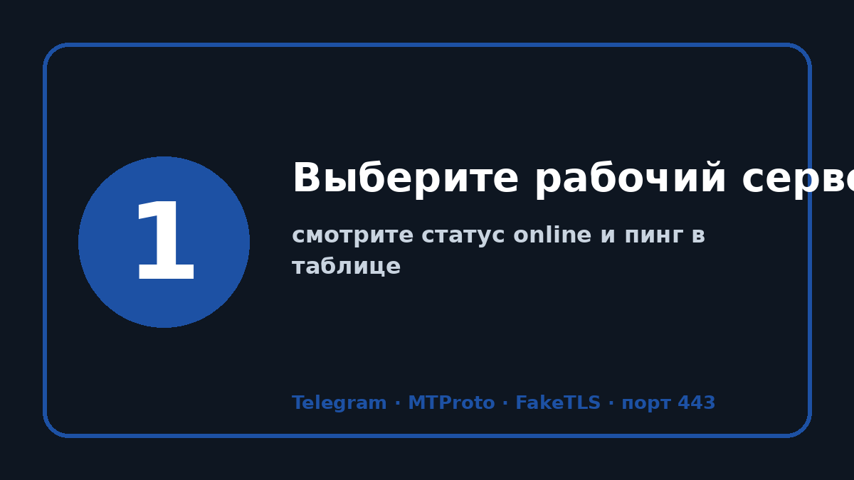 Прокси для тг: шаг 1 — Выберите рабочий сервер